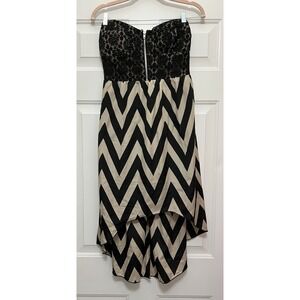 NEW Miss Chievous‎ Tan Black Satin High Low Dress Size Large Y2K Flowy Strapless